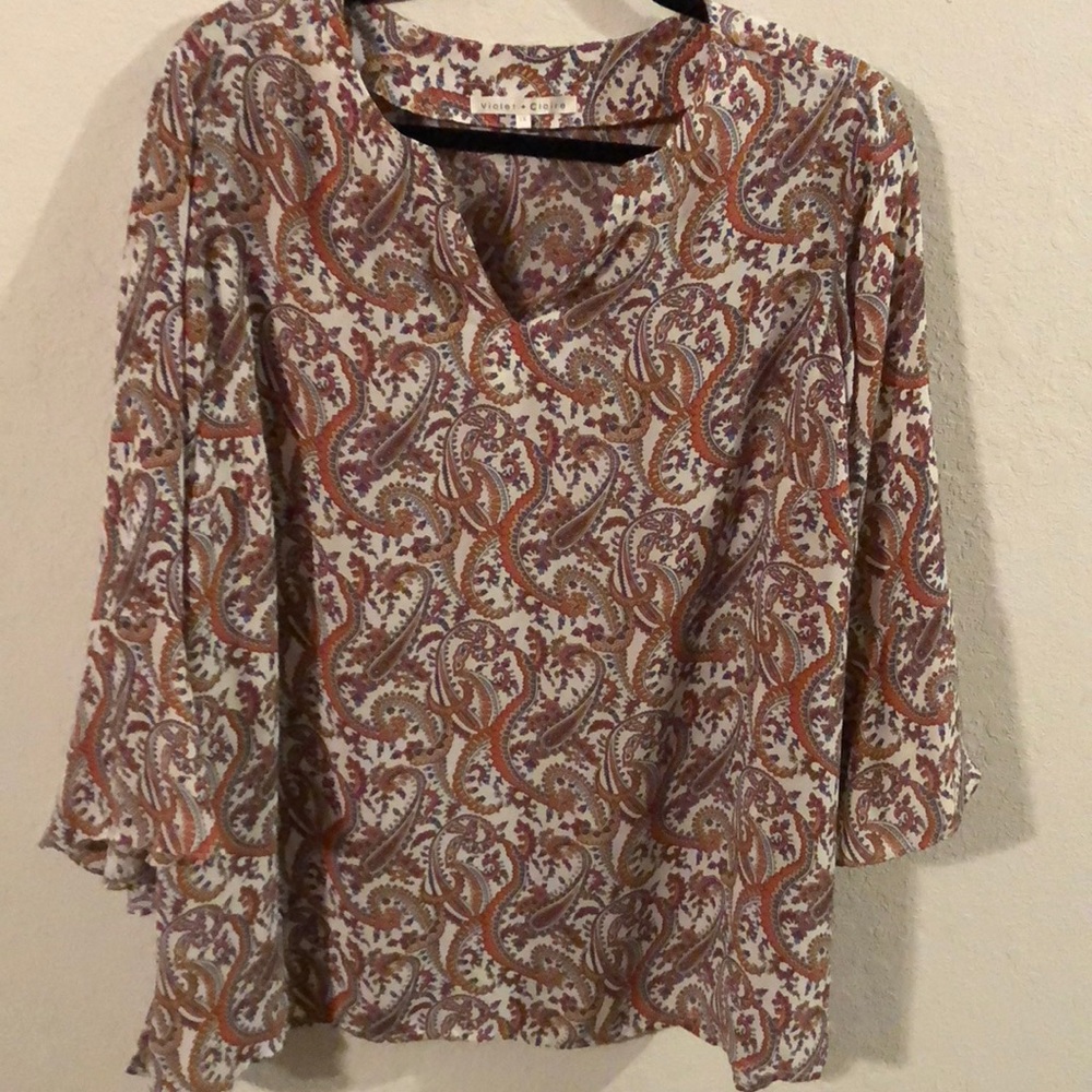 Violet+ Claire v neck bell sleeve blouse
